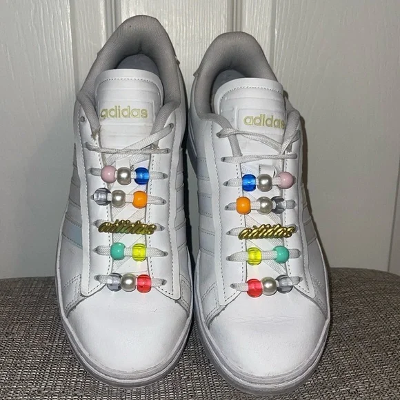 adidas | Shoes | Adidas Grand Court Sneakers With Iridescent Stripes And  Beaded Laces Size 9 | Poshmark